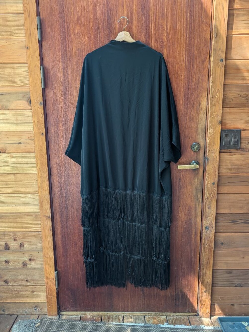 Black Beads Black Fluid Crepe Fringe Kaftan XXL - Picture 2 of 5